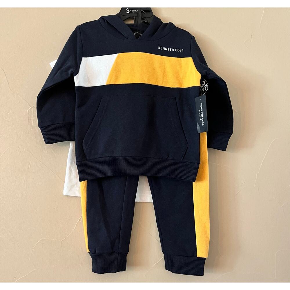 NWT Kenneth Cole Toddler 3-Piece Navy/Yellow/White Toddler Sweatsuit | Size 2T